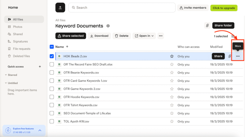 Dropbox download files more