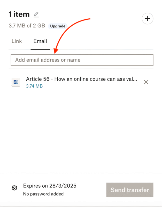 Dropbox email transfer