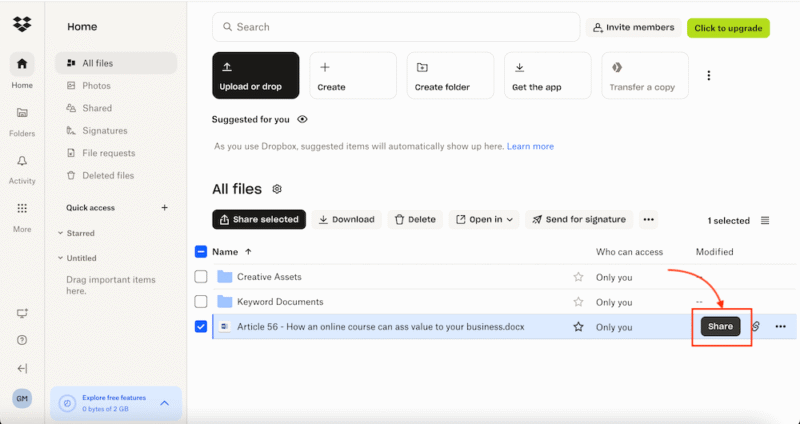 Dropbox select file