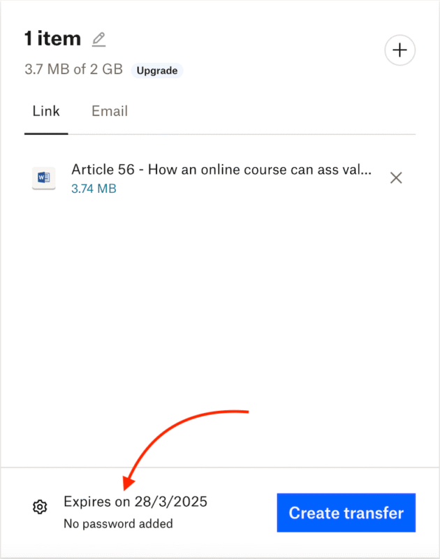 Dropbox set transfer password