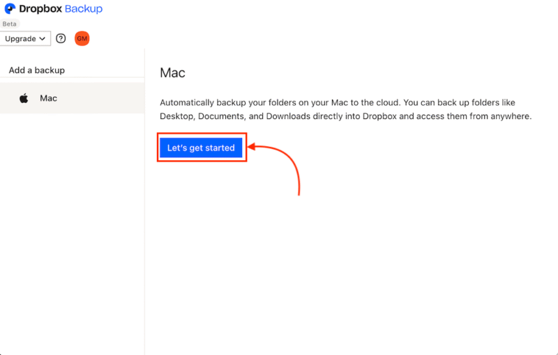 Dropbox start backup