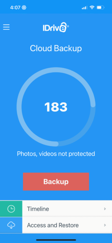 Idrive backup button