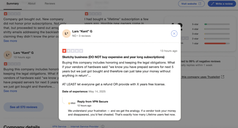 Trustpilot VPNSecure