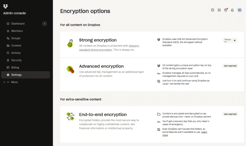 dropbox business encryption