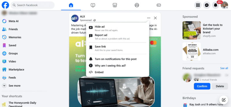 hide facebook ads