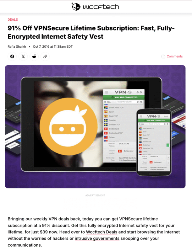 Wccftech VPNSecure Lifetime Deal