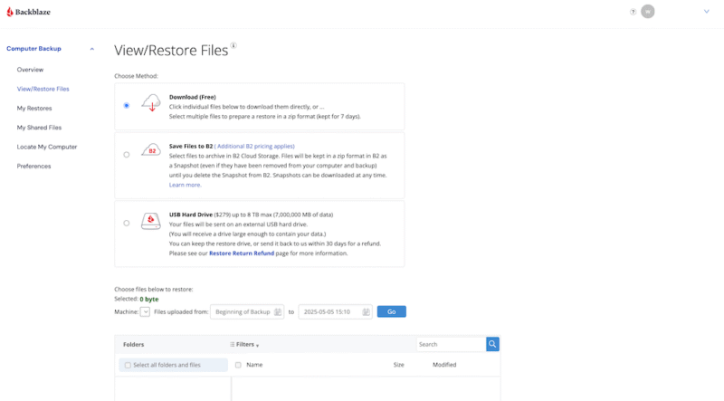 Backblaze-interface Backblaze interface
