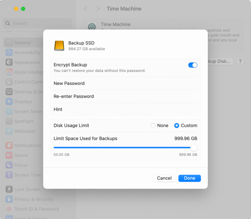 Configure backup options
