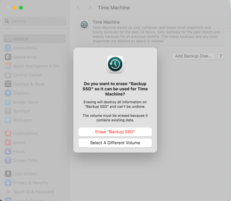 Confirm erase backup hard drive