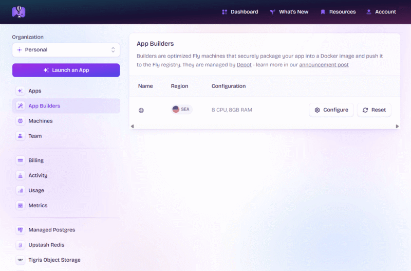 Fly.io App Builders Dashboard