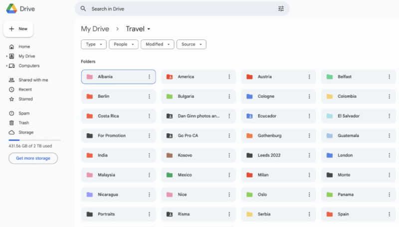 google drive user interface