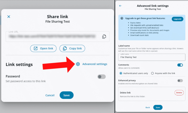 sync advanced settings for sharing links