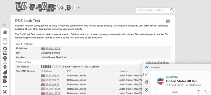 nordvpn dns leak test