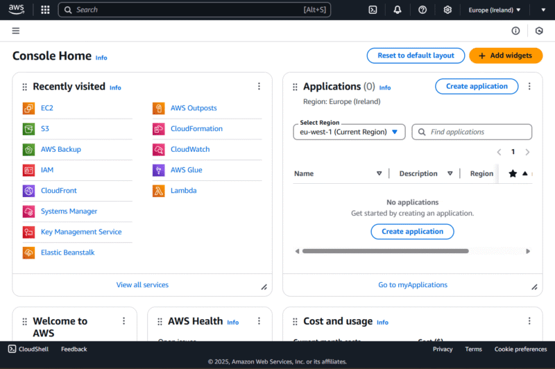 AWS Console Home