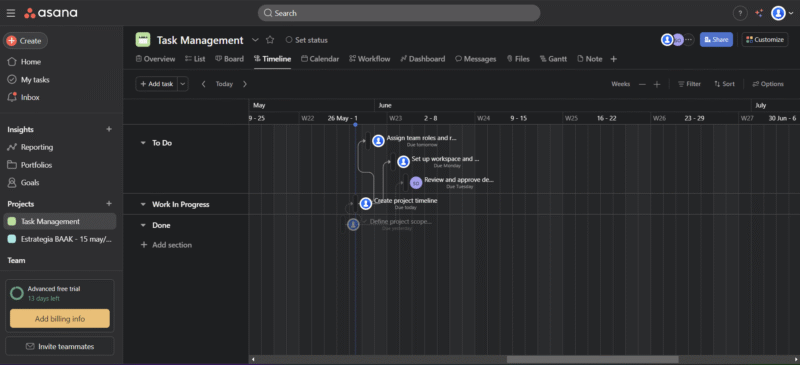Asana Timelineview