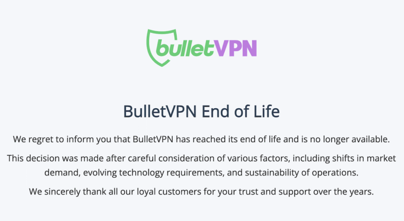 bulletvpn shuts down featured image