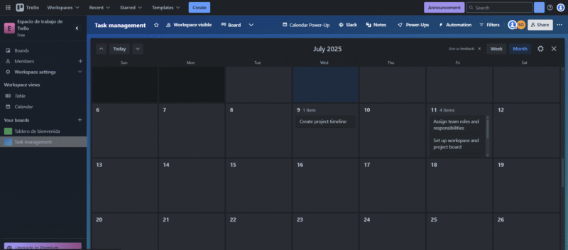 Trello calendar powerup
