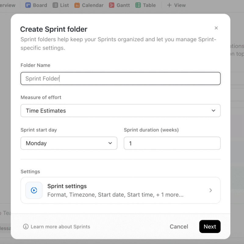 clickup sprint planning
