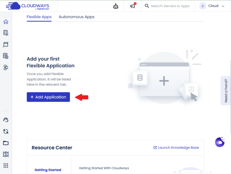 Cloudways console homepage