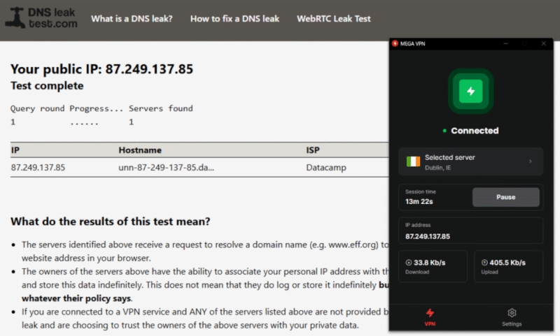 mega vpn dns leak test