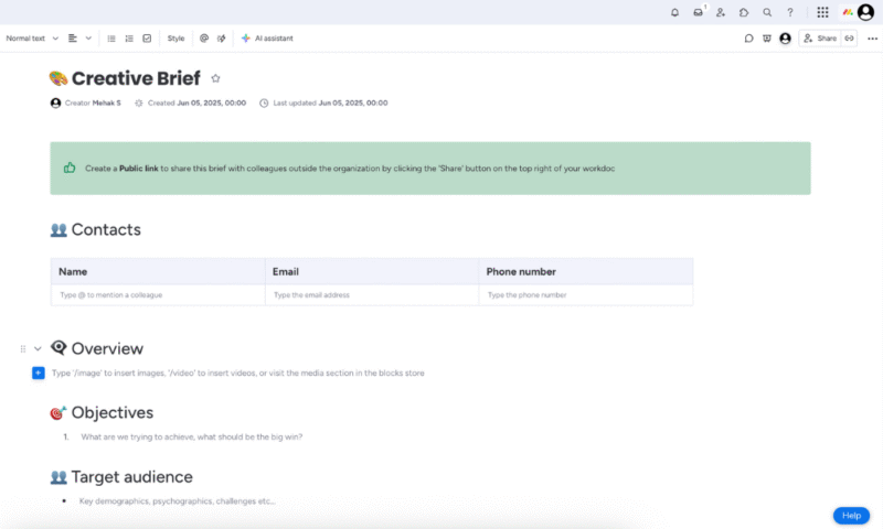 monday workdoc example
