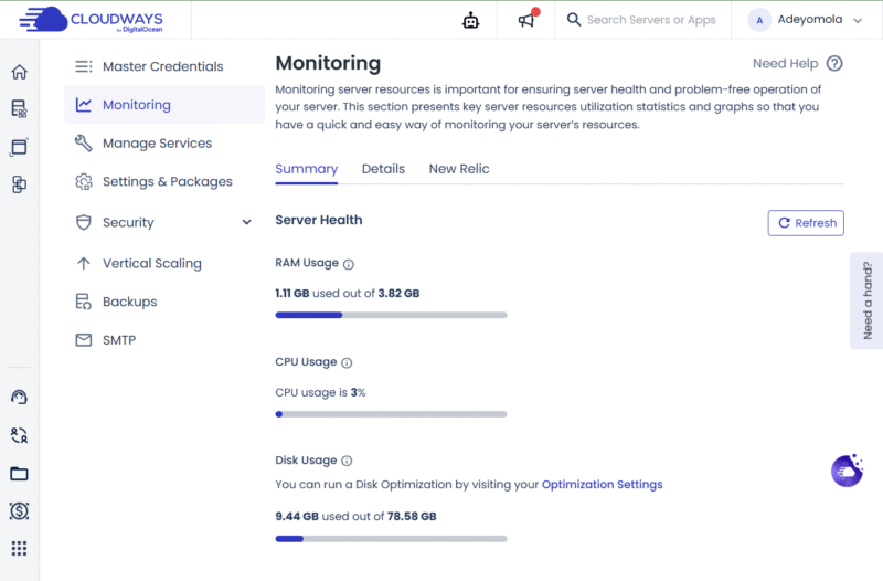 Server monitoring on Cloudways