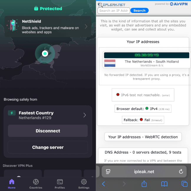 proton vpn dns leak test
