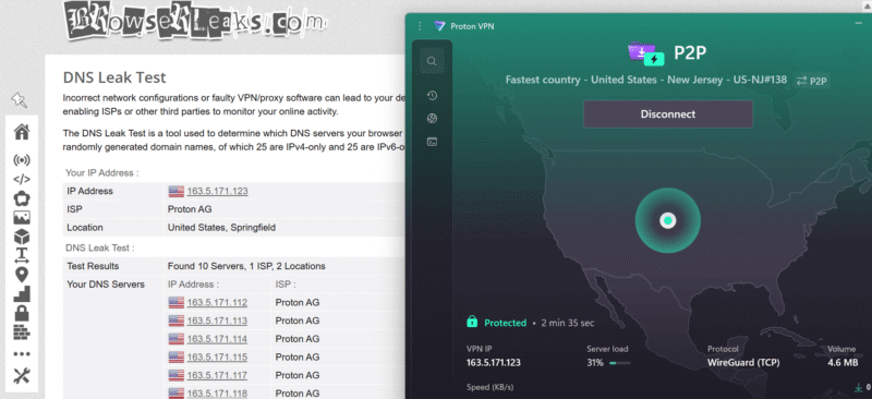 proton vpn dns leak test