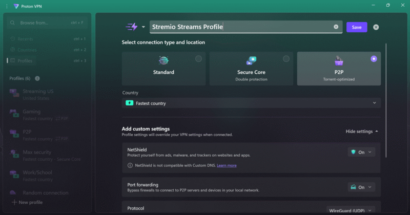 proton vpn profile