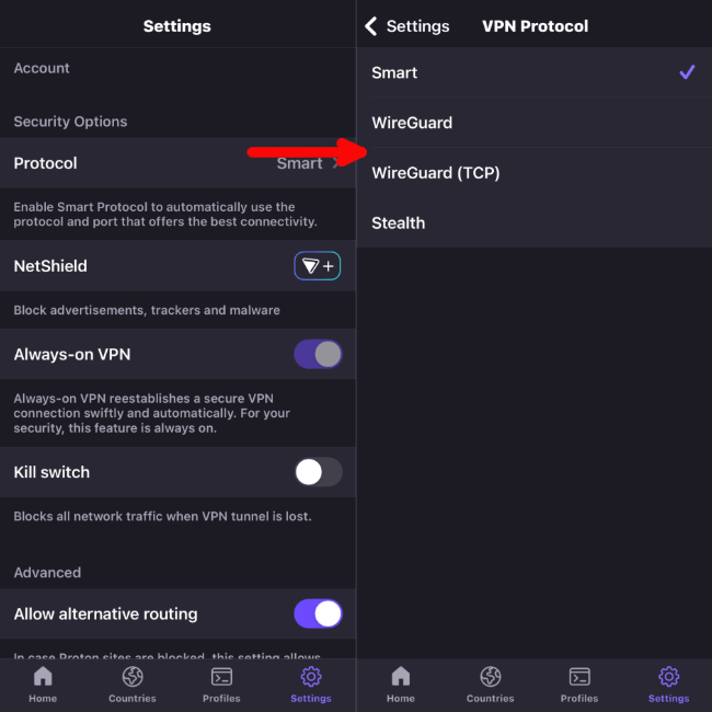 proton vpn settings