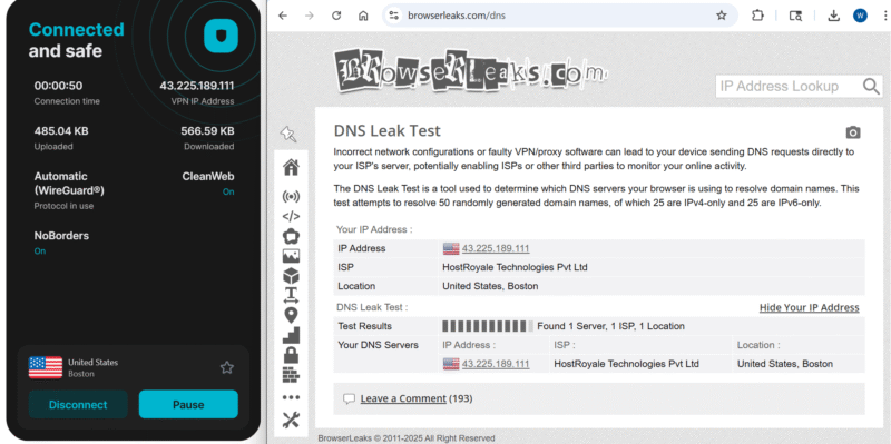 surfshark dns leak test