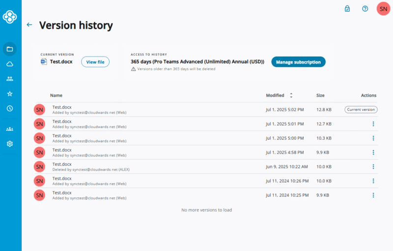 sync.com versioning