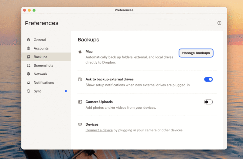 Dropbox backup