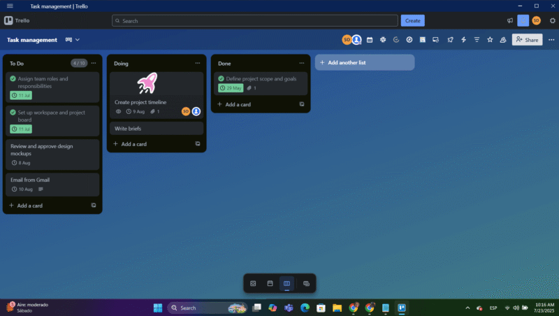 Trello desktop window view