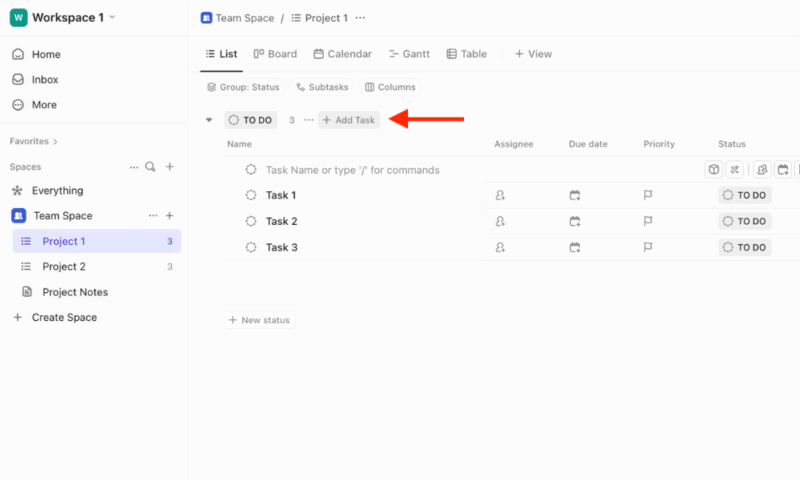 add task in clickup