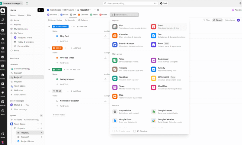 clickup view options