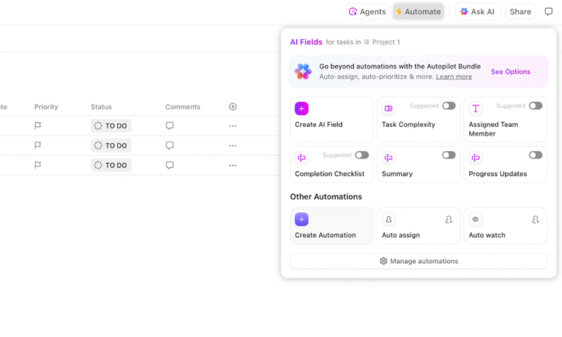 create automation on clickup