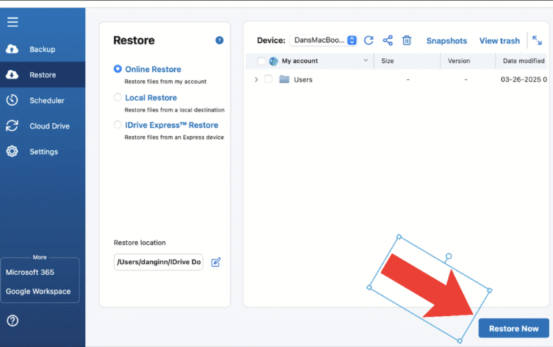 iDrive restore