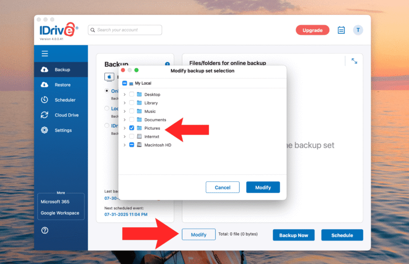 idrive backup pictures
