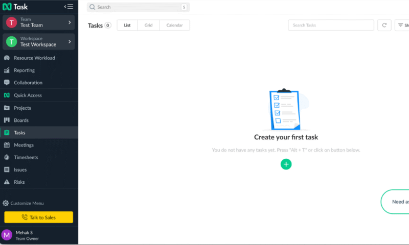 ntask user interface