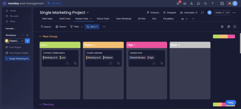 Monday.com Kanbanview