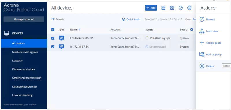 Acronis Cyber Protect Cloud server backup