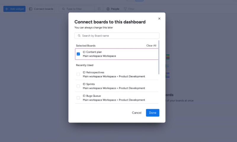 connect boards to dashboard monday