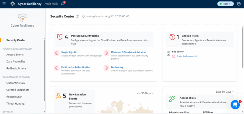 Druva Cyber Resiliency Dashboard