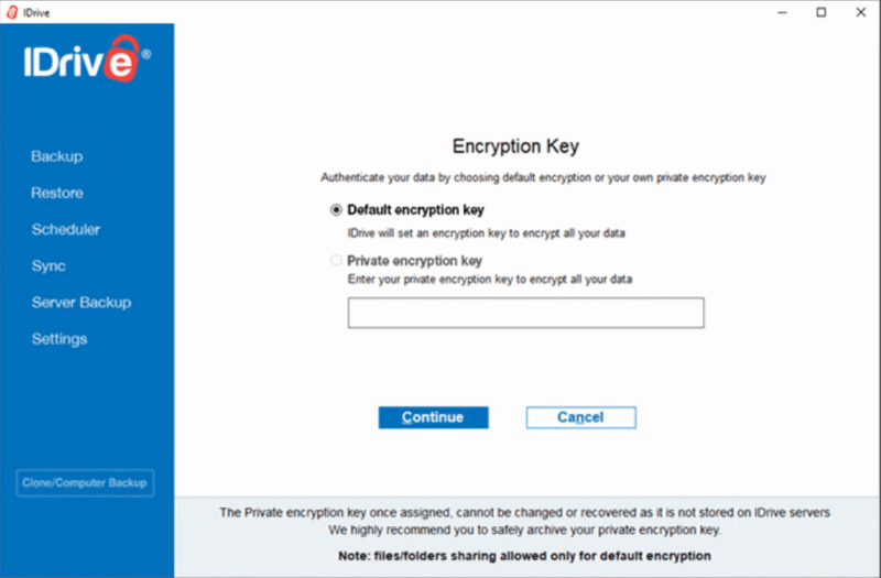 IDrive encryption key