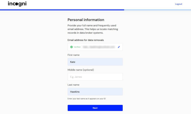 review incogni setup guide enter personal information