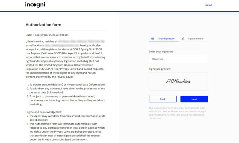 review incogni setup guide sign authorization