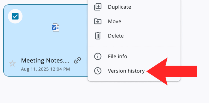 sync select version history