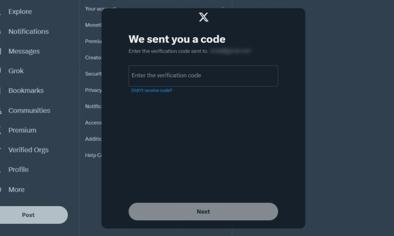 backup twitter verify email