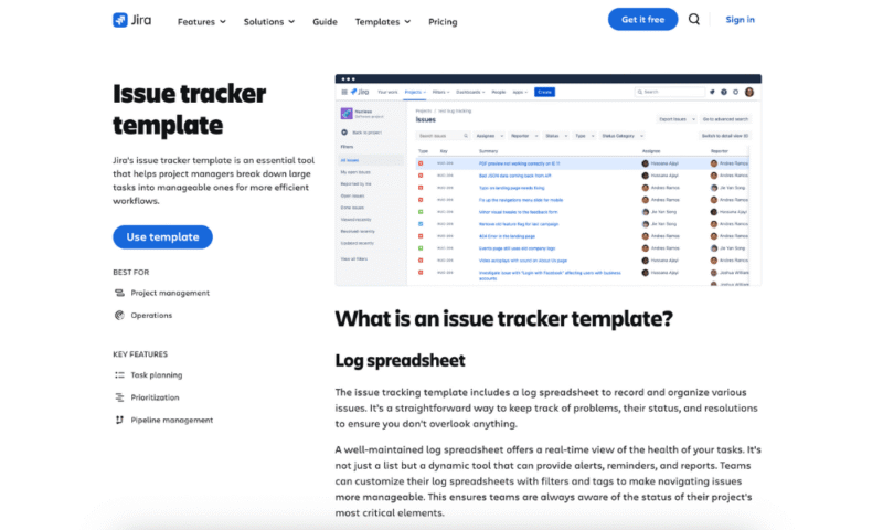 issue tracking template jira